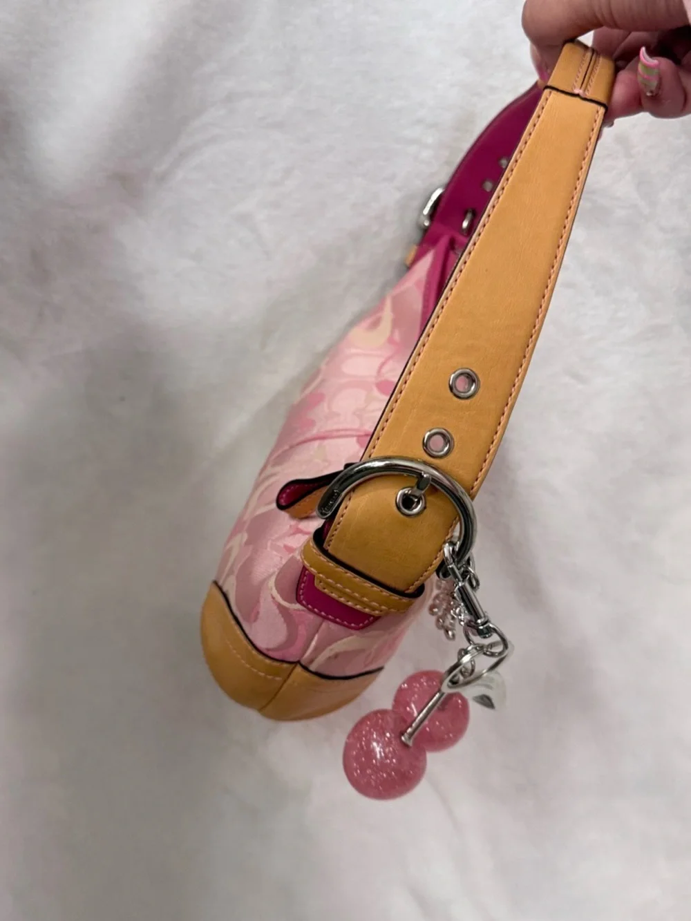 Pink Coach Rare Signature Print Shoulder Bag with Crystal Trim - Picture 4 of 8